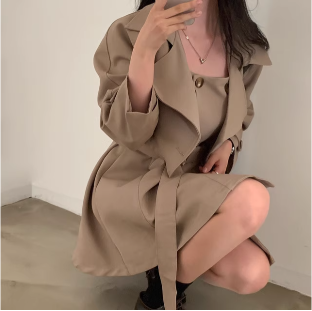 骨格ウェーブ トレンチ風 ノースリーブワンピース＋ショート丈ジャケットセット