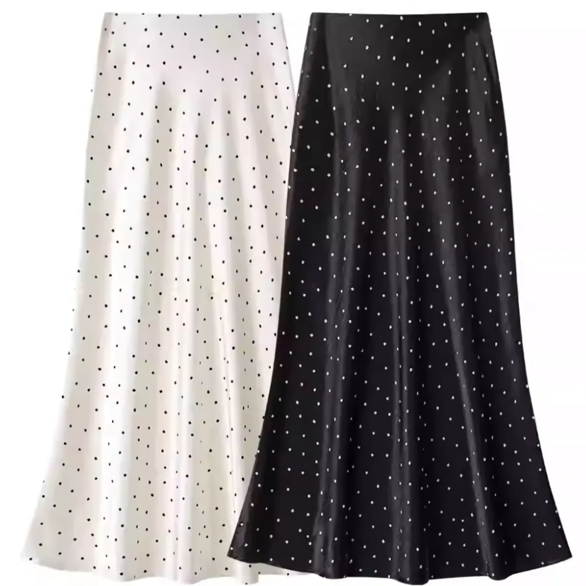 骨格ウェーブ 流れる曲線美 ドットサテン ロングマーメイドスカート
