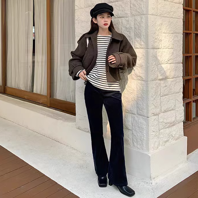 骨格ウェーブ ドールカラー メルトン調コート ゆったり レトロキュート