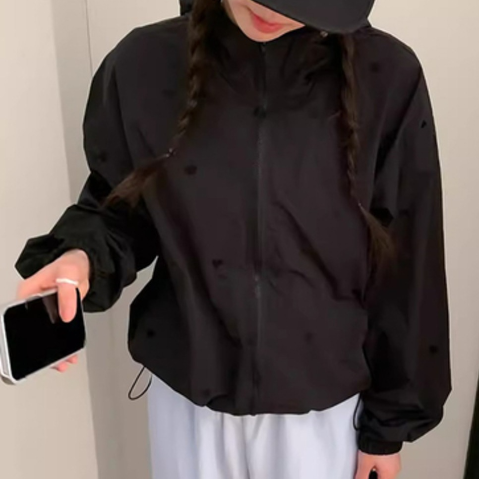 骨格ウェーブ ハート刺繍 カジュアル ウィンドブレーカー ジャケット