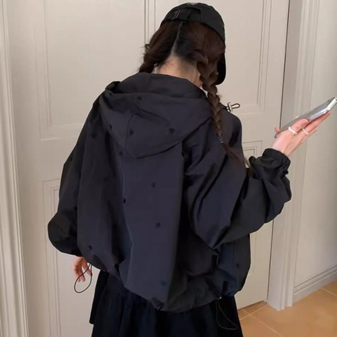 骨格ウェーブ ハート刺繍 カジュアル ウィンドブレーカー ジャケット