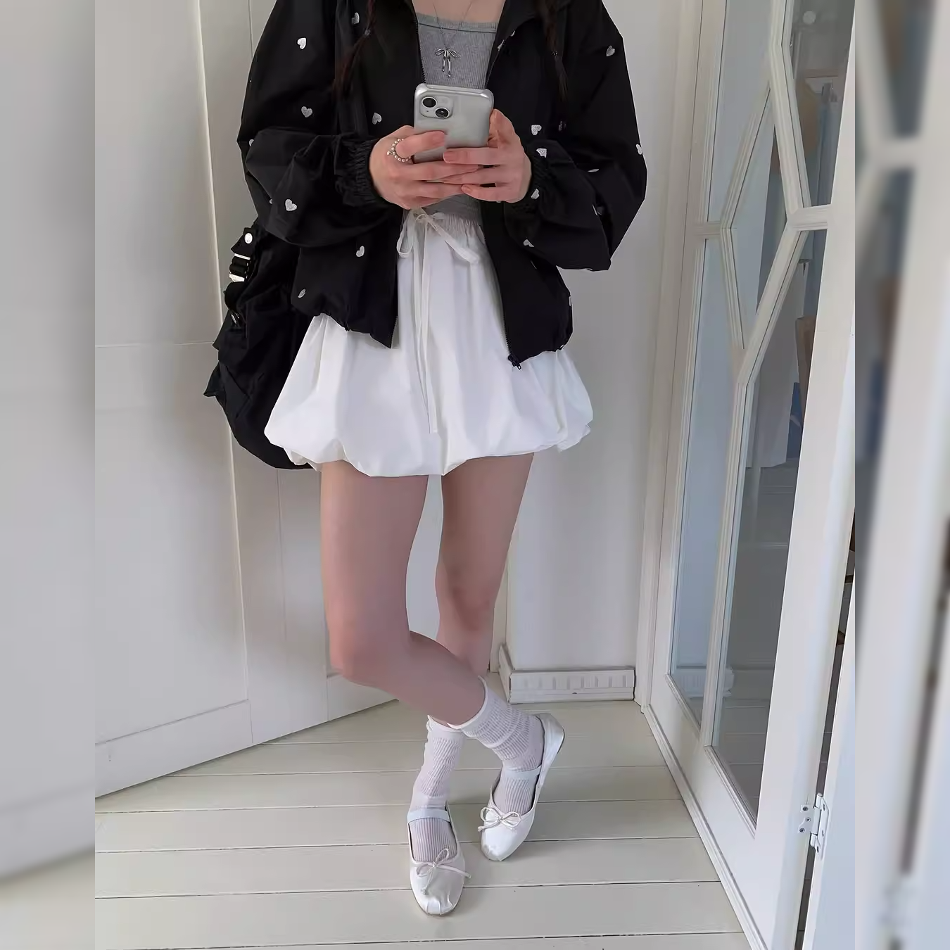 骨格ウェーブ ハート刺繍 カジュアル ウィンドブレーカー ジャケット