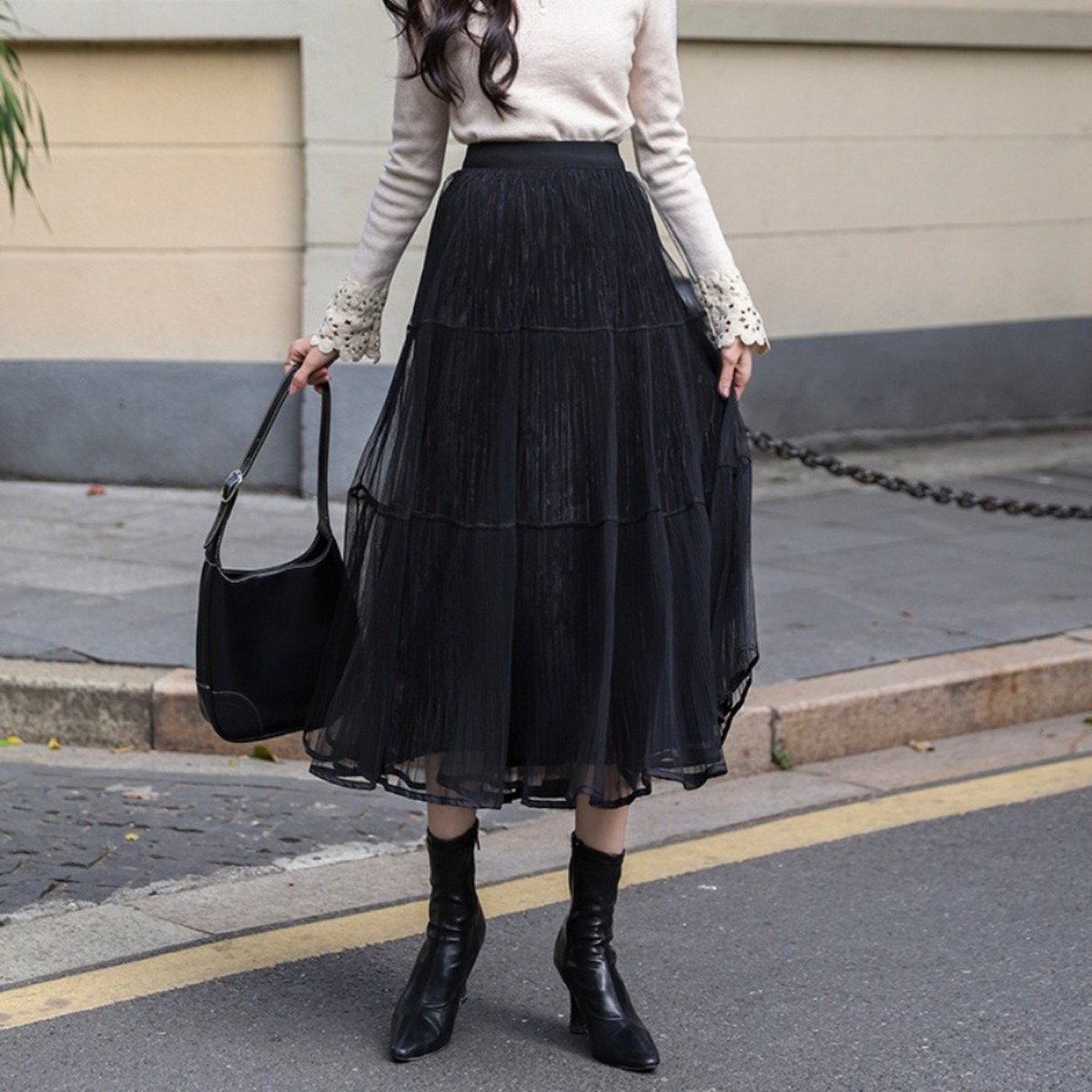 骨格ウェーブ フレアチュールスカート