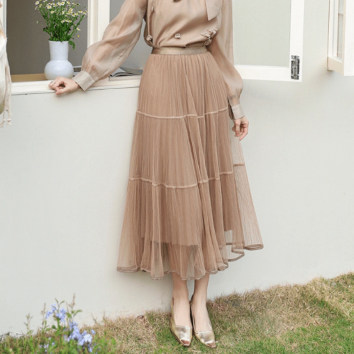 骨格ウェーブ フレアチュールスカート