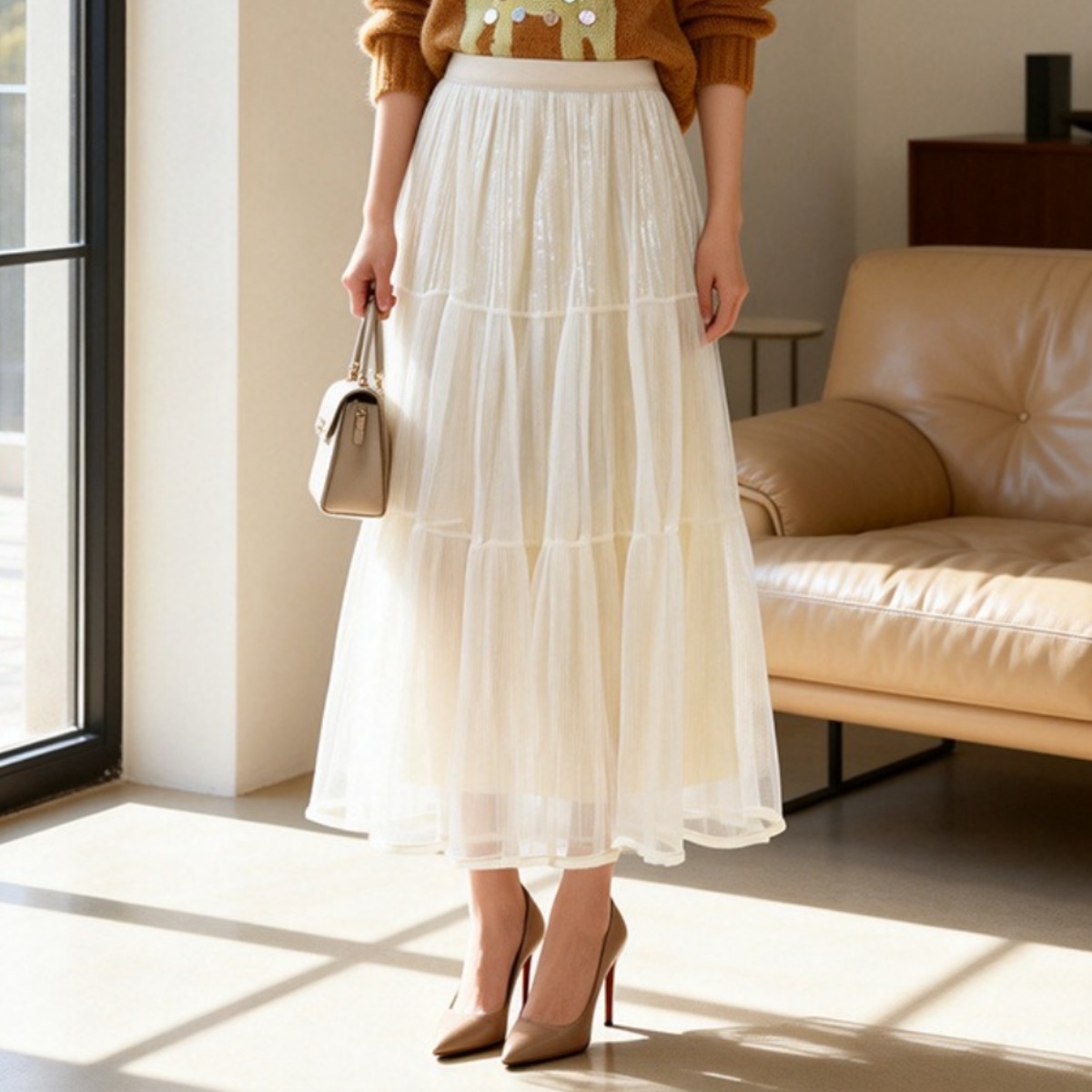 骨格ウェーブ フレアチュールスカート