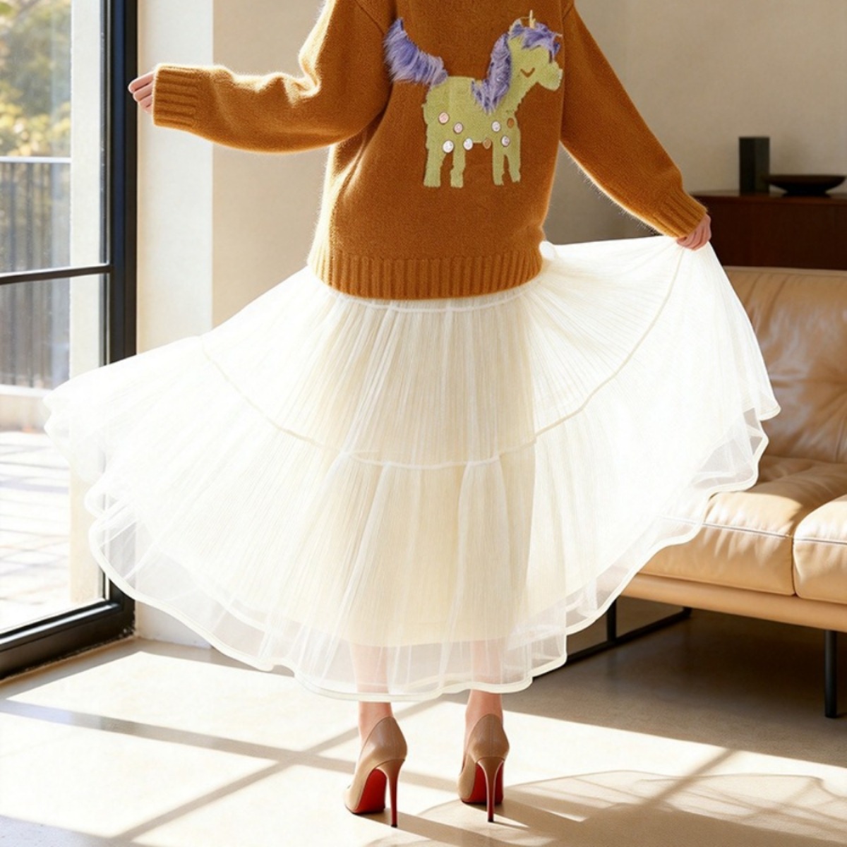 骨格ウェーブ フレアチュールスカート