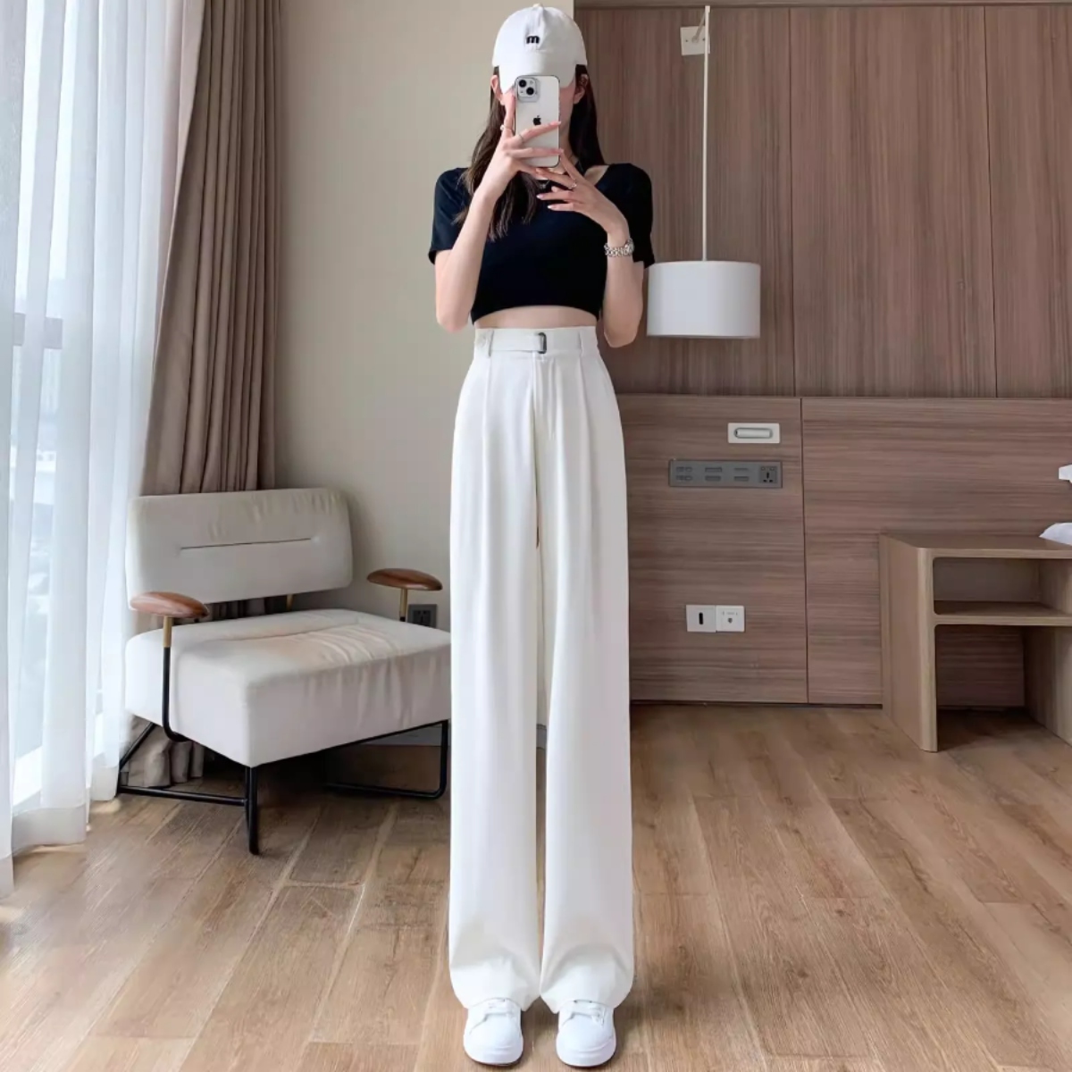 骨格ウェーブ 美くびれ強調 とろみハイウエスト ベルテッドスラックス