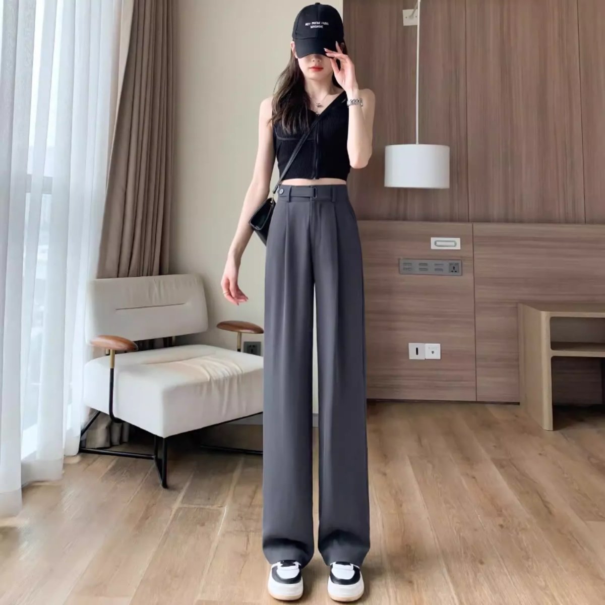 骨格ウェーブ 美くびれ強調 とろみハイウエスト ベルテッドスラックス