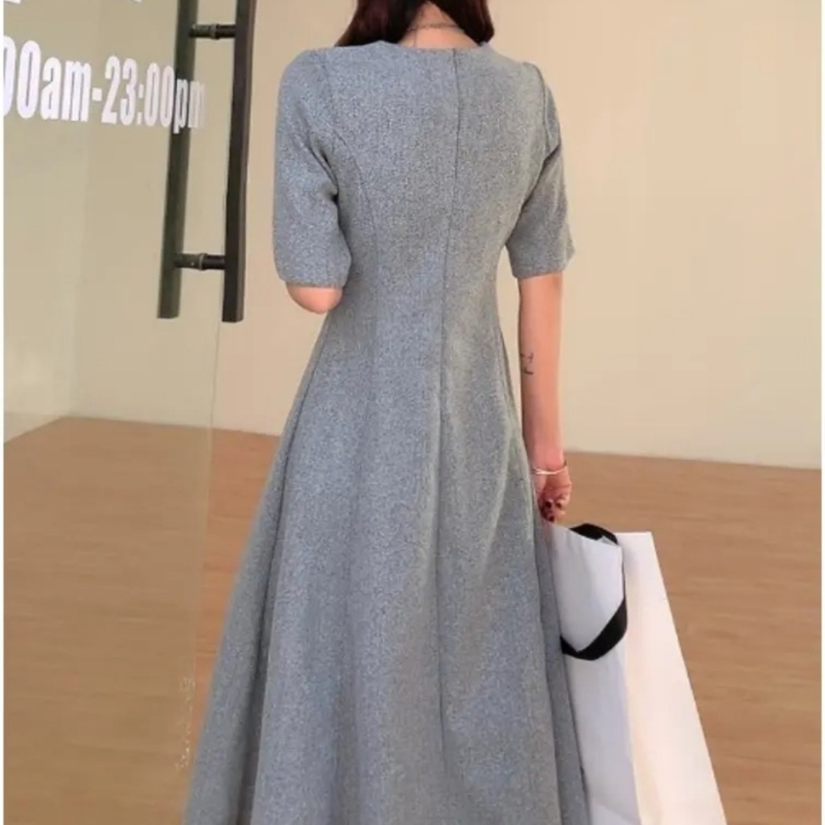 骨格ウェーブ上品ミモレ丈 5分袖フレアワンピース