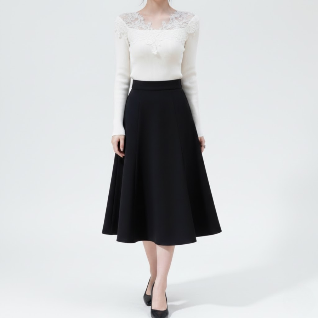 骨格ウェーブ 華やかレース オフショルリブニット