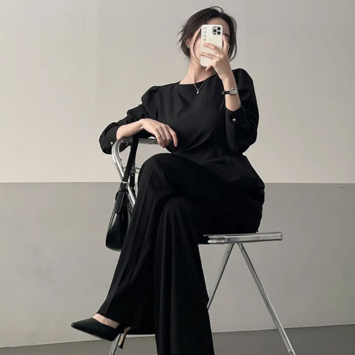 骨格ウェーブ  細見え 韓国風 ドレープブラウス