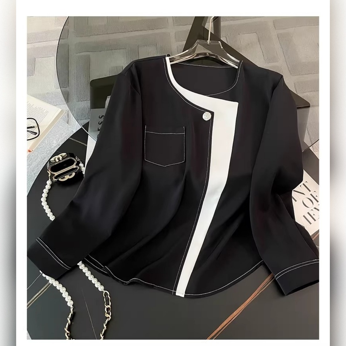 骨格ウェーブ 配色セットアップ（ブラウス＆ワイドパンツ）