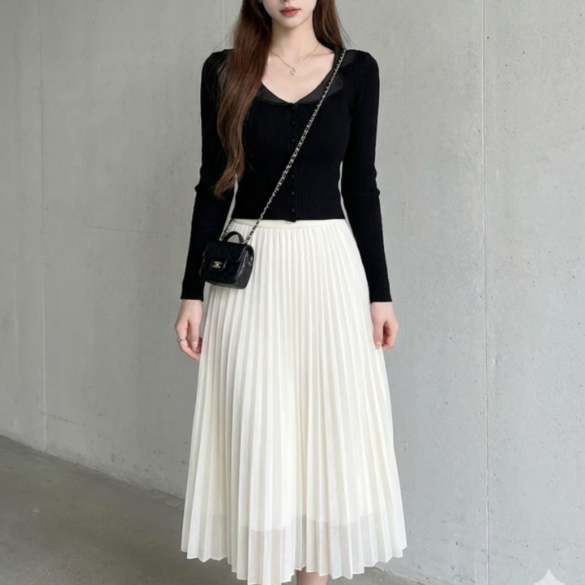 骨格ウェーブ 上半身華やか 配色ビッグカラー レースリブニットカーディガン