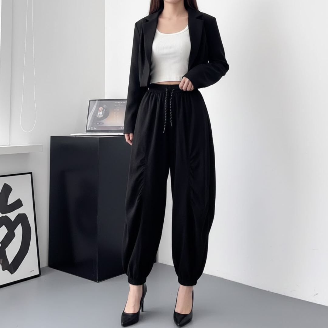 骨格ウェーブ ギャザーデザイン イージーカーブパンツ