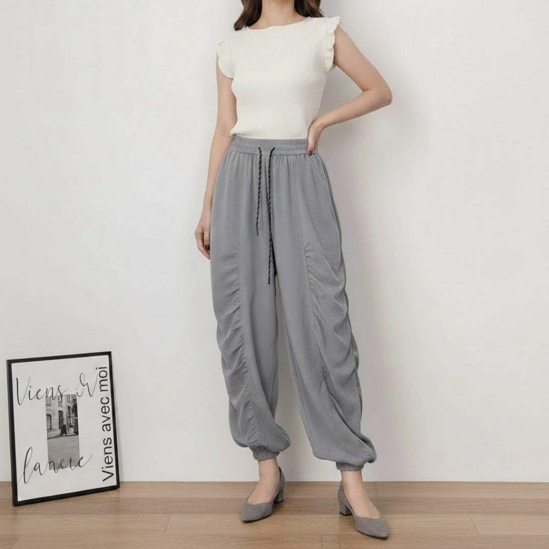 骨格ウェーブ ギャザーデザイン イージーカーブパンツ