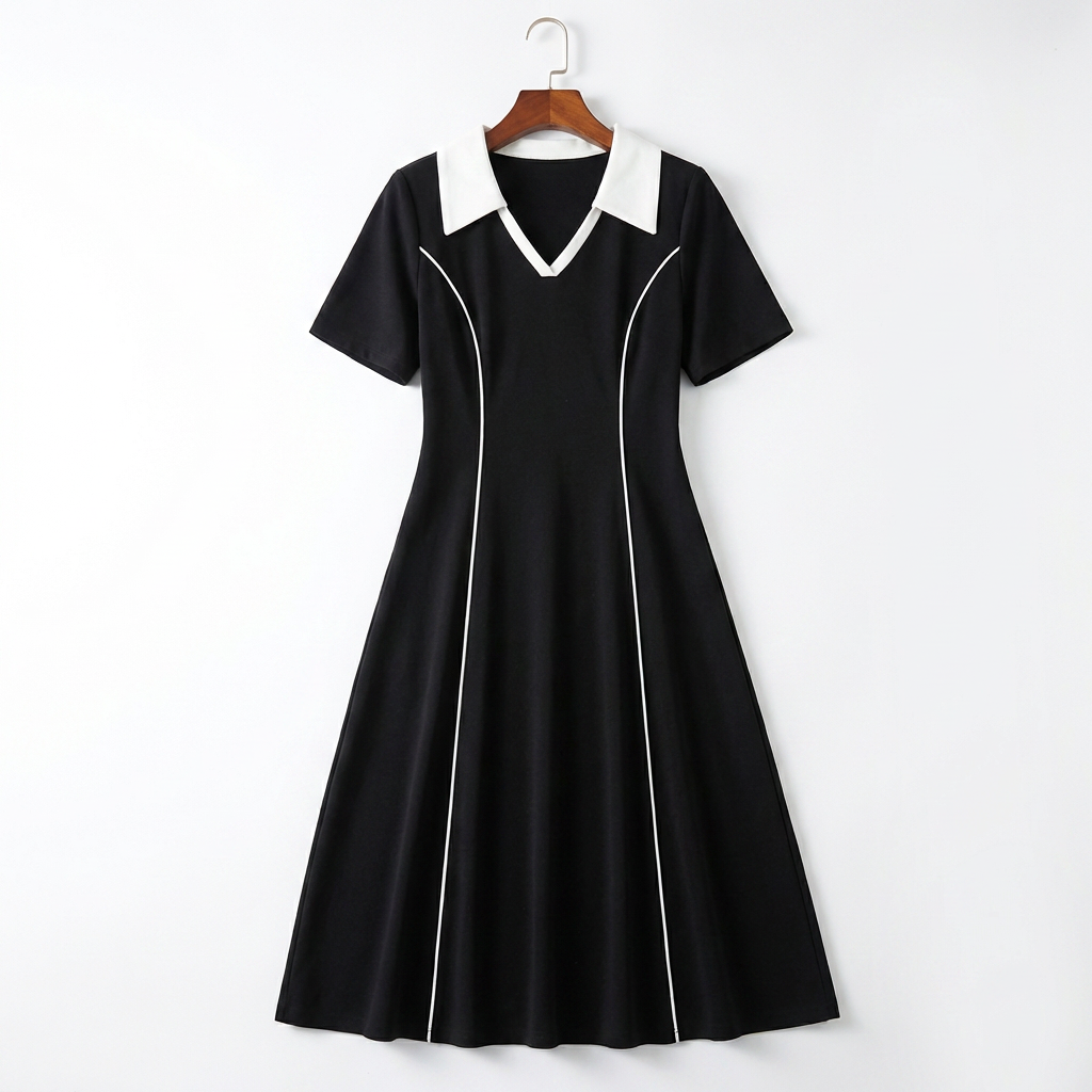 骨格ウェーブ 美バランス切替ライン フィット＆フレアワンピース